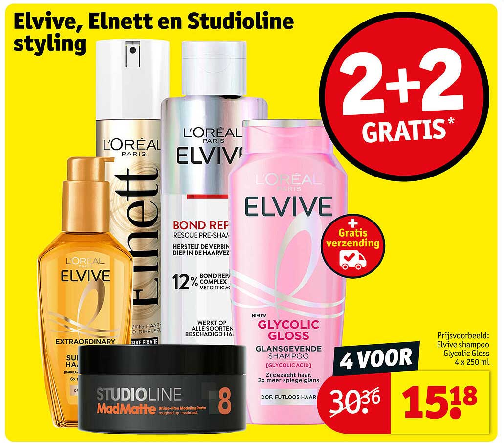 Elvive, Elnett en StudioLine styling 2+2 gratis