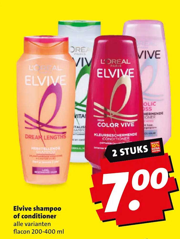 Elvive shampoo of conditioner alle varianten flacon 200-400 ml 2 stuks