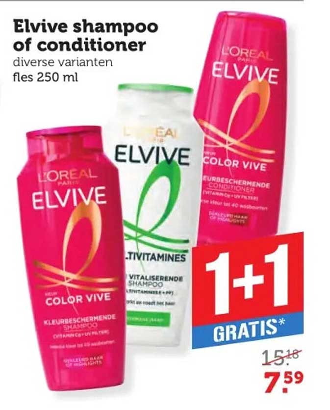 Elvive shampoo of conditioner diverse varianten fles 250 ml 1+1 gratis