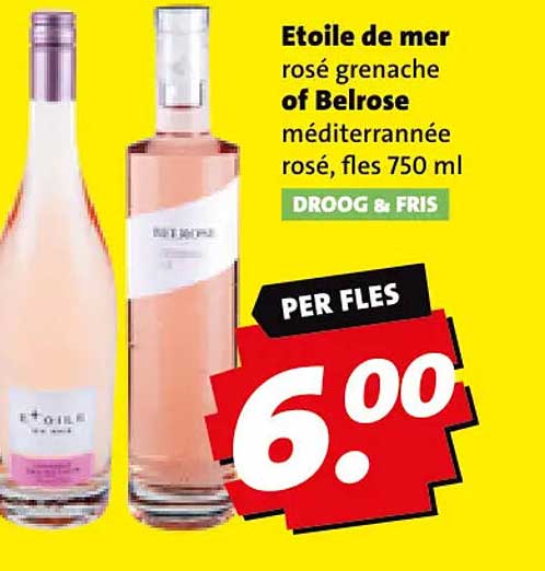 Etoile de mer rosé grenache of Belrose méditerranée rosé, fles 750 ml DROOG & FRIS PER FLES