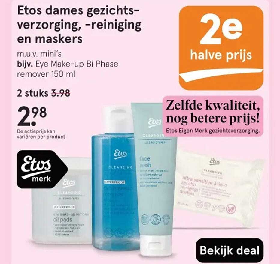 Etos dames gezichtsverzorging, -reiniging en maskers 2e halve prijs