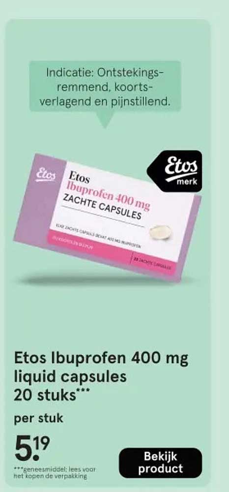 Etos Ibuprofen 400 mg liquid capsules 20 stuks