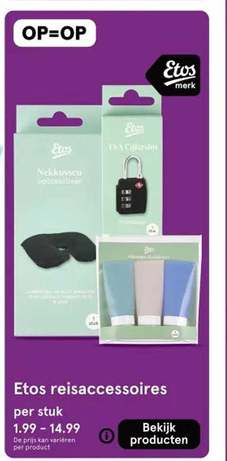 Etos reisaccessoires per stuk OP=OP