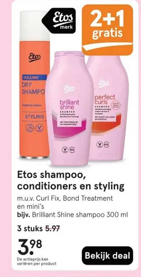 Etos shampoo, conditioners en styling 2+1 gratis