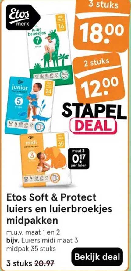 Etos Soft & Protect luiers en luierbroekjes midpakken STAPEL DEAL