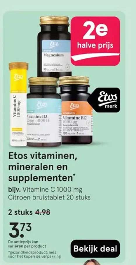 Etos vitaminen, mineralen en supplementen* 2e halve prijs