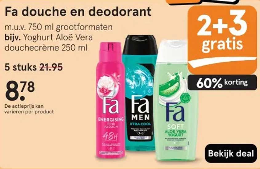 Fa douche en deodorant 2+3 gratis