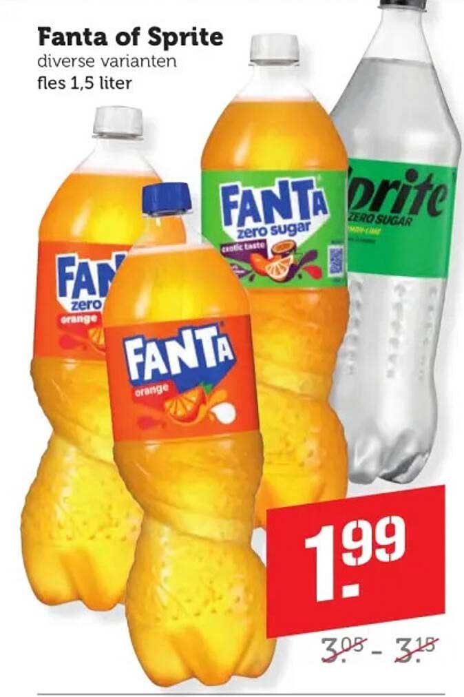 Fanta of Sprite diverse varianten fles 1,5 liter