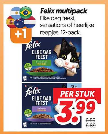 Felix multipack Elke dag feest, sensaties en heerlijke reepjes. 12-pack. +1