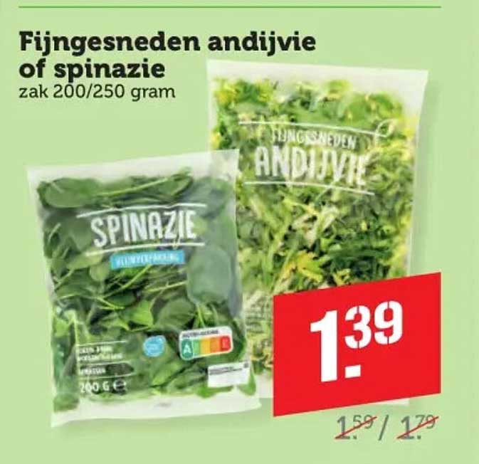 Fijngesneden andijvie of spinazie zak 200/250 gram