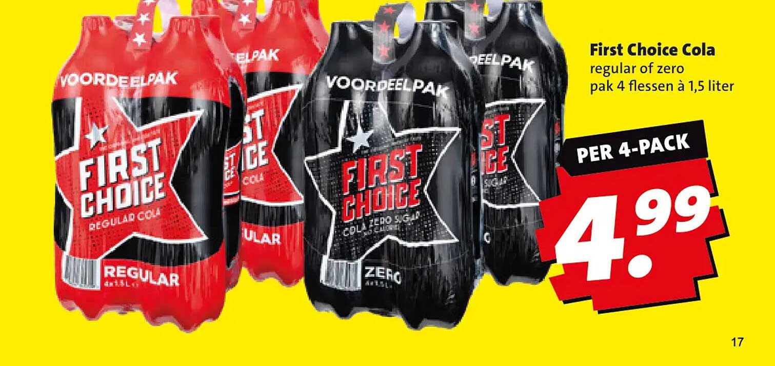 First Choice Cola regular of zero pak 4 flessen à 1,5 liter