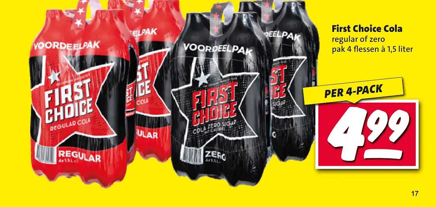 First Choice Cola regular of zero pak 4 flessen à 1,5 liter PER 4-PACK
