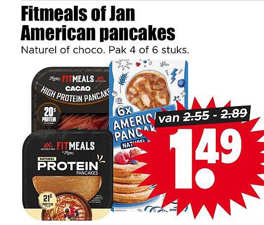 Fitmeals of Jan American pancakes Naturel of choco. Pak 4 of 6 stuks.