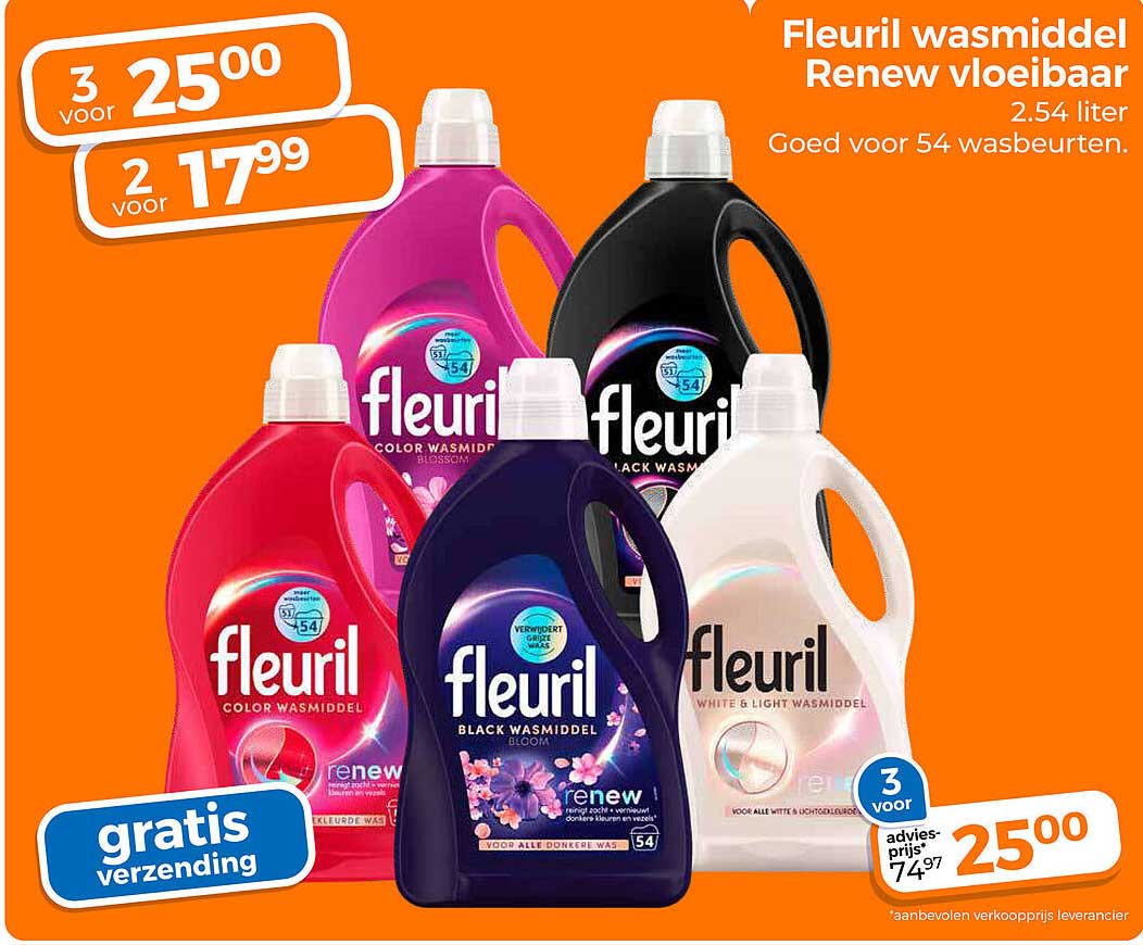 Fleuril wasmiddel Renew vloeibaar 2.54 liter Goed voor 54 wasbeurten