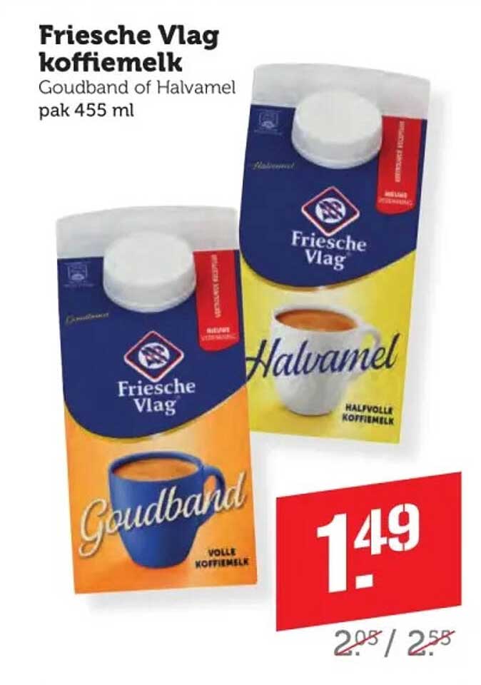 Friesche Vlag koffiemelk Goudband of Halvamel pak 455 ml