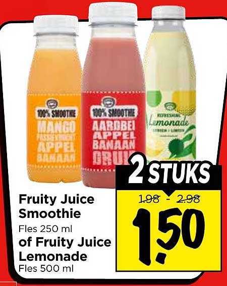 Fruity Juice Smoothie Fles 250 ml of Fruity Juice Lemonade Fles 500 ml 2 stuks
