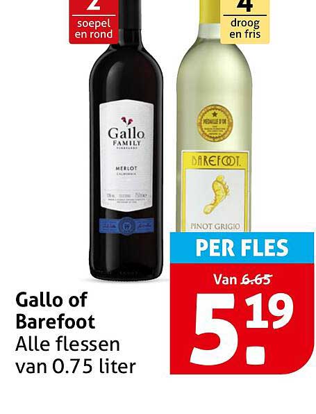 Gallo of Barefoot Alle flessen van 0.75 liter PER FLES