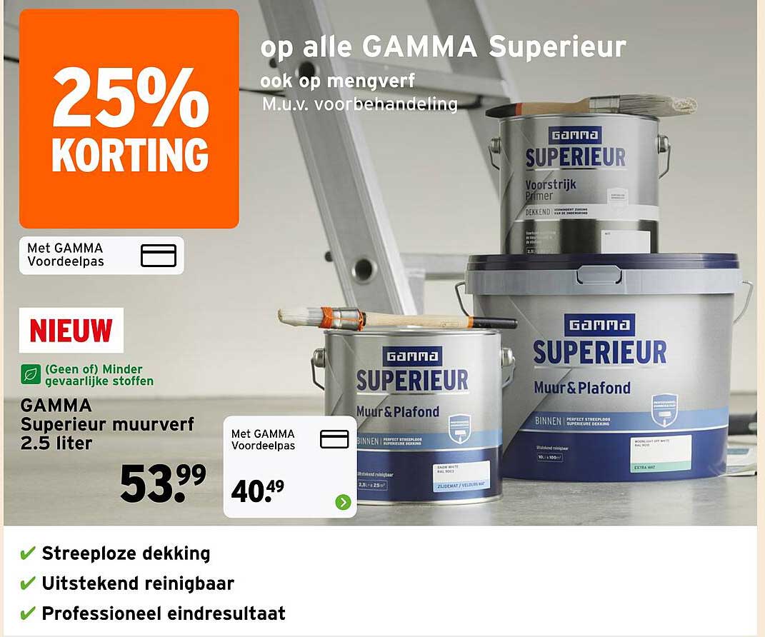 GAMMA Superieur muurverf 2.5 liter 25% korting