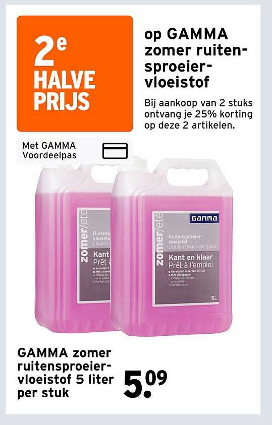GAMMA zomer ruiten-sproeier-vloeistof 5 liter per stuk 2e halve prijs
