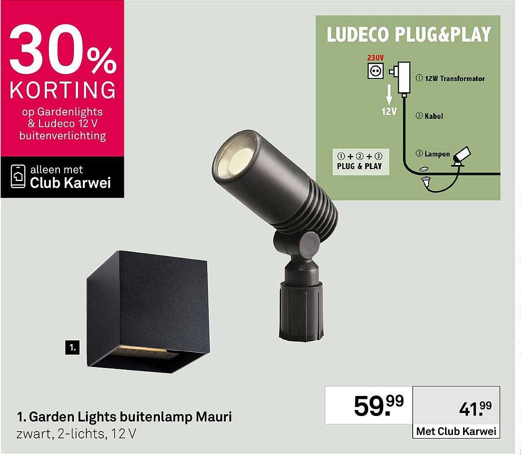 Garden Lights buitenlamp Mauri zwart, 2-lichts, 12 V