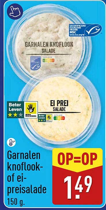 Garnalen knoflook- of ei-preisalade 150 g. OP=OP