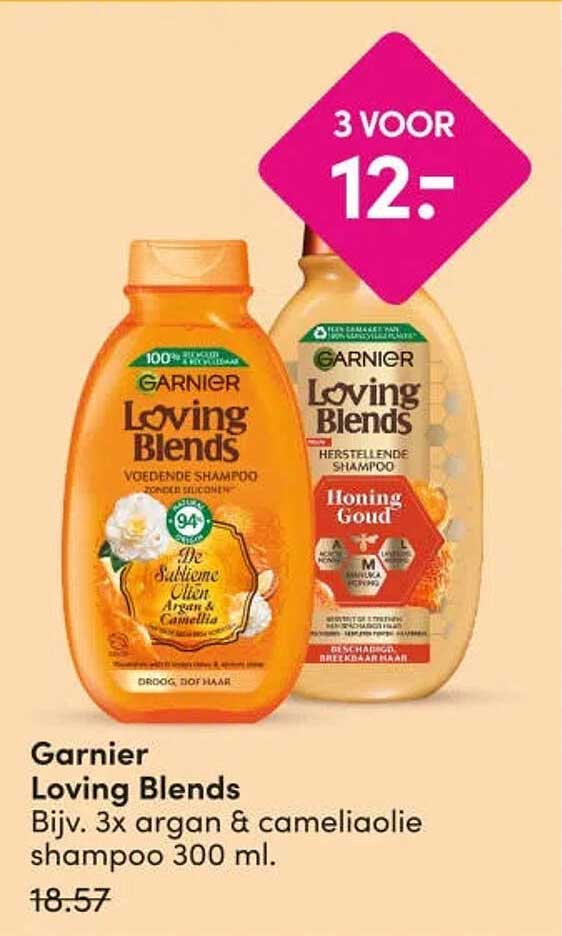 Garnier Loving Blends Bijv. 3x argan & cameliaolie shampoo 300 ml 3 voor 12.-