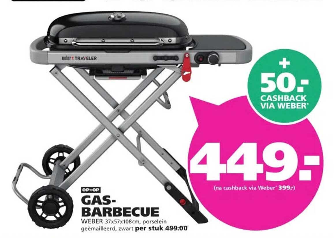 GAS-BARBECUE WEBER 37x57x108cm, porselein geëmailleerd, zwart per stuk 499.00 + 50.- cashback via Weber