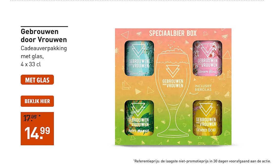 Gebrouwen door Vrouwen Cadeauverpakking met glas, 4 x 33 cl