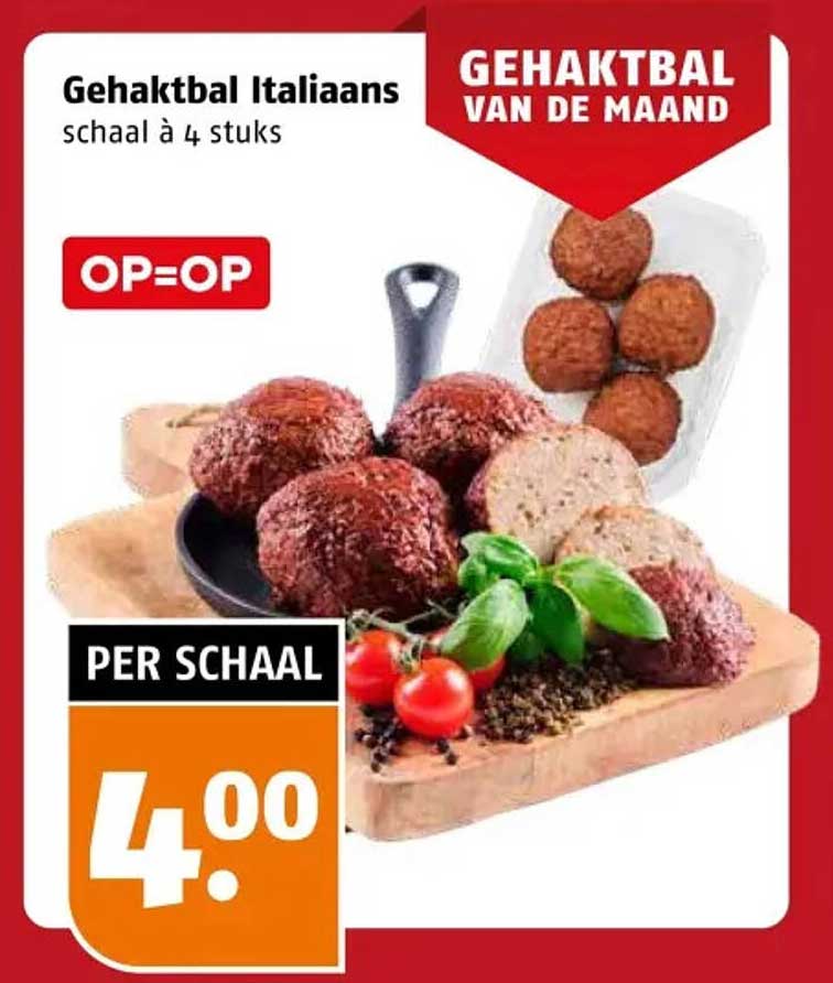 Gehaktbal Italiaans schaal à 4 stuks OP=OP