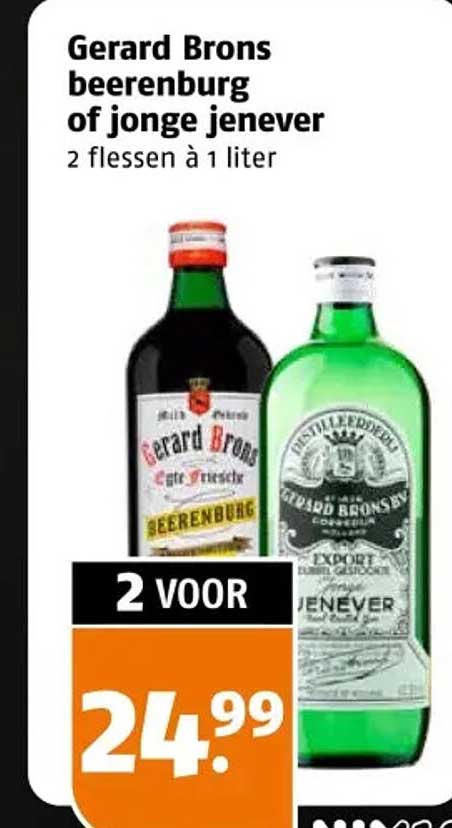 Gerard Brons beerenburg of jonge jenever 2 flessen à 1 liter