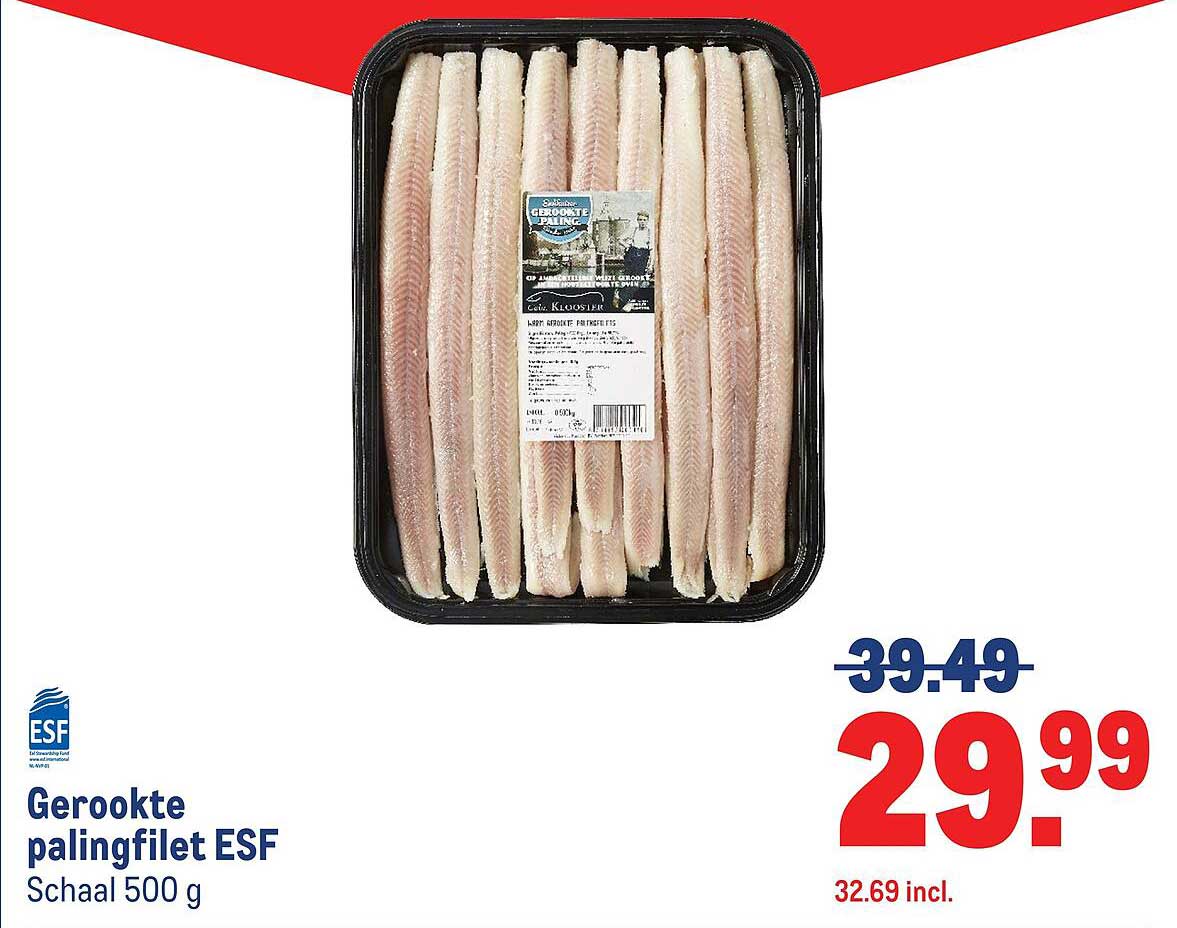 Gerookte palingfilet ESF Schaal 500 g