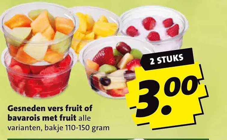 Gesneden vers fruit of bavarois met fruit alle varianten, bakje 110-150 gram 2 stuks