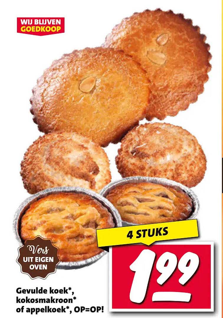 Gevulde koek*, kokosmakroon* of appelkoek*, OP=OP! 4 STUKS