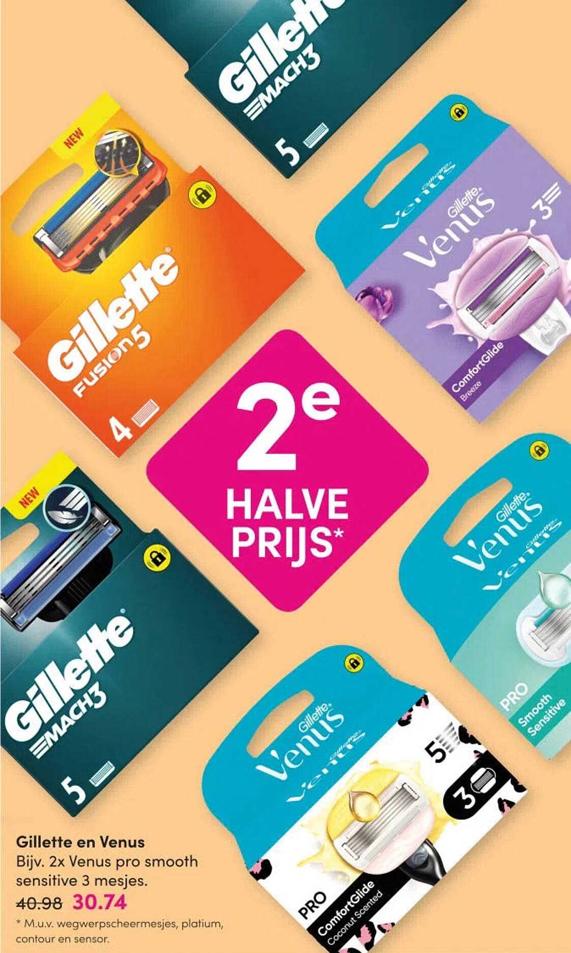 Gillette en Venus Bijv. 2x Venus pro smooth sensitive 3 mesjes. 2e halve prijs*