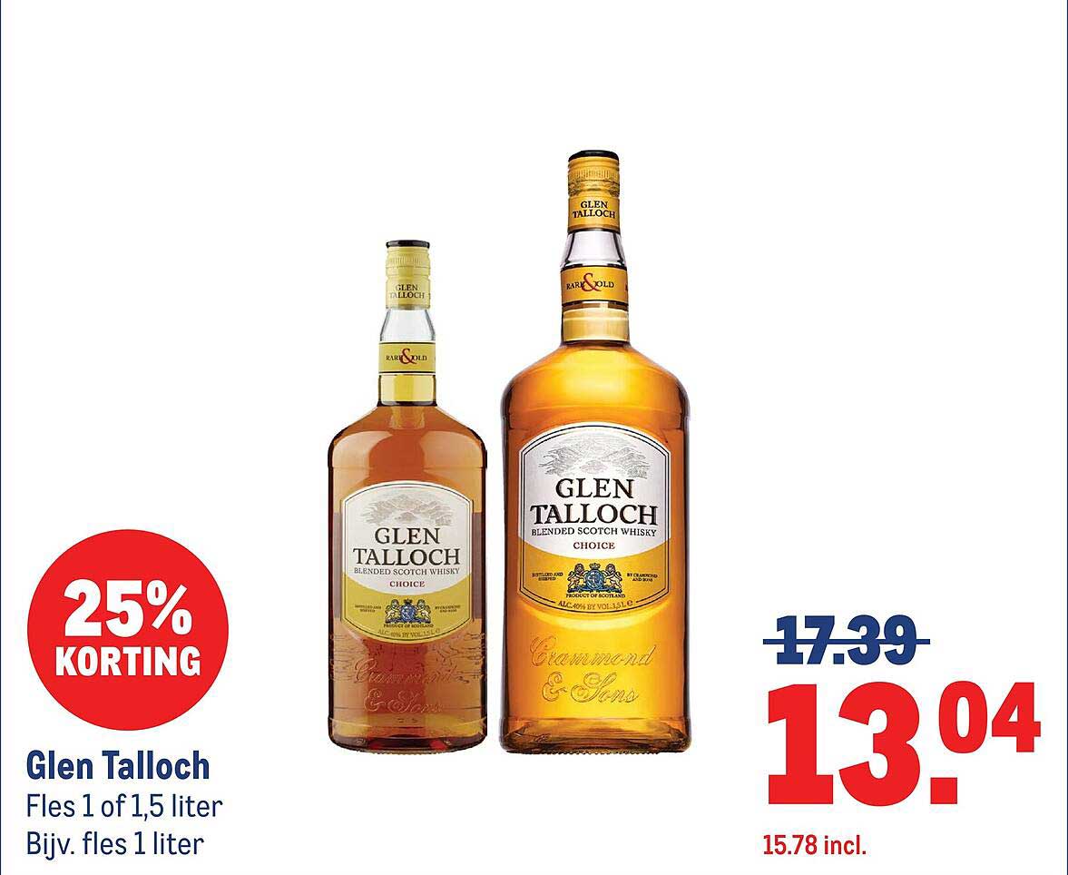 Glen Talloch Fles 1 of 1,5 liter Bijv. fles 1 liter 25% KORTING
