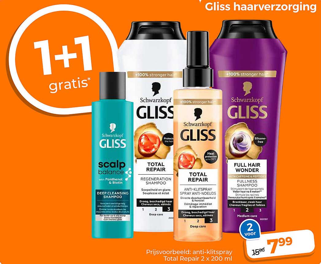 Gliss haarverzorging 1+1 gratis