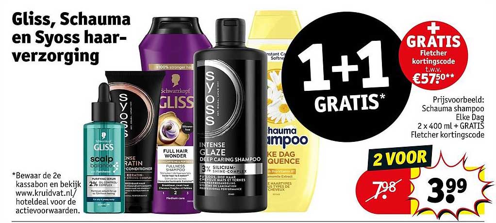 Gliss, Schauma en Syoss haarverzorging 1+1 GRATIS