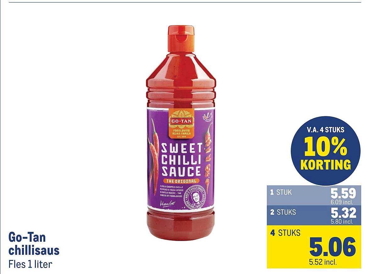 Go-Tan chilisaus Fles 1 liter