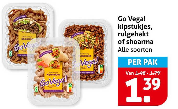 Go Vega! kipstukjes, rulgehakt of shoarma - Alle soorten PER PAK