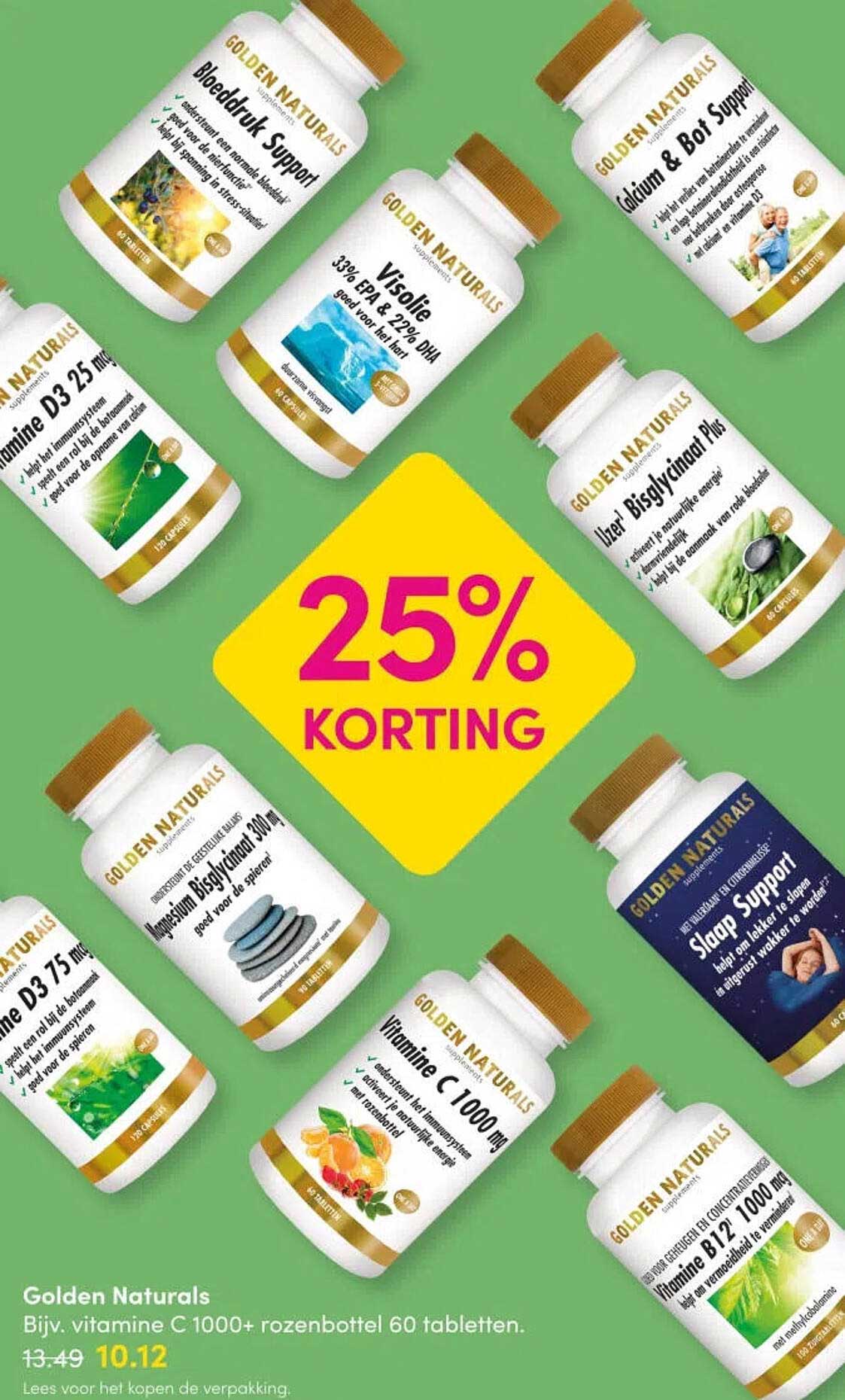 Golden Naturals Bijv. vitamine C 1000+ rozenbottel 60 tabletten. 25% KORTING