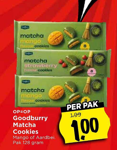 Goodburry Matcha Cookies Mango of Aardbei. Pak 128 gram PER PAK