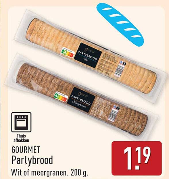 GOURMET Partybrood Wit of meergranen. 200 g.