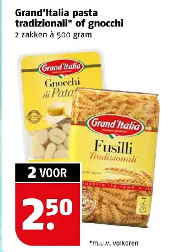 Grand'Italia pasta tradizionali* of gnocchi 2 zakken à 500 gram