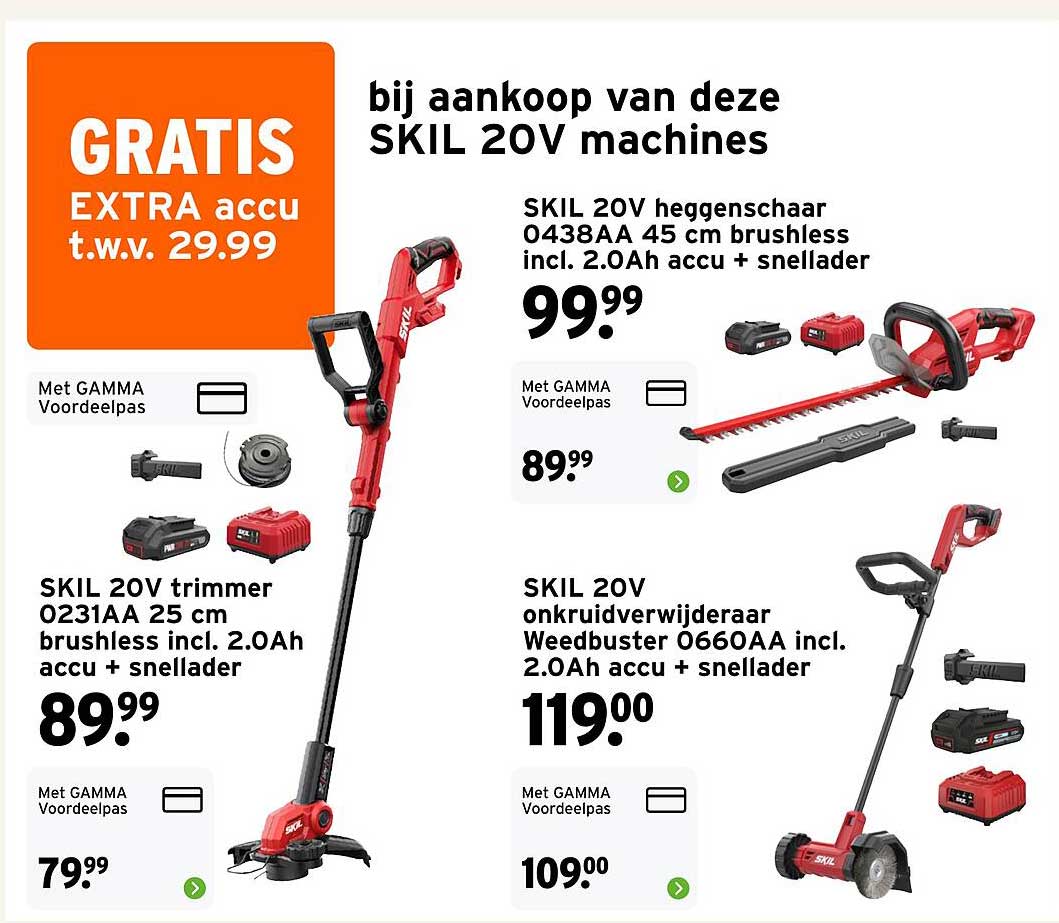 GRATIS EXTRA accu t.w.v. 29.99 bij aankoop van deze SKIL 20V machines