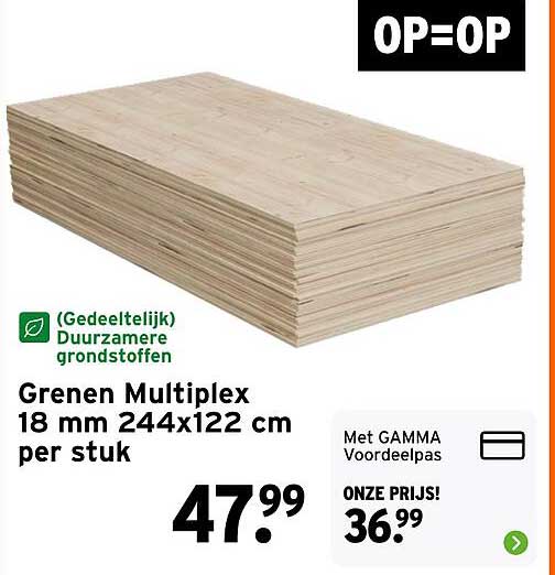Grenen Multiplex 18 mm 244x122 cm per stuk