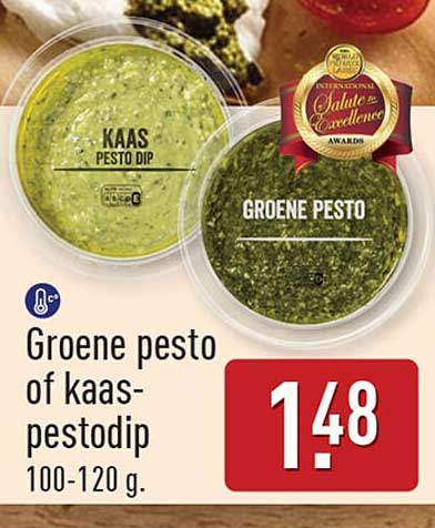Groene pesto of kaas-pestodip 100-120 g.