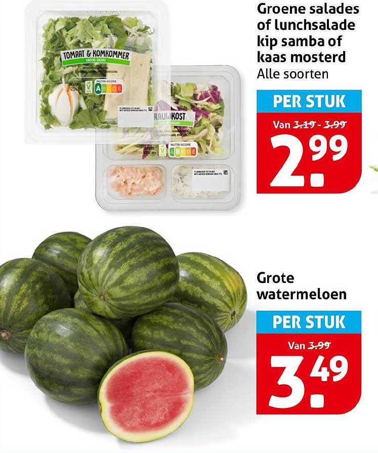Groene salades of lunchsalade kip samba of kaas mosterd