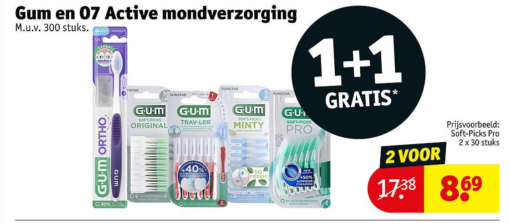 Gum en O7 Active mondverzorging 1+1 gratis
