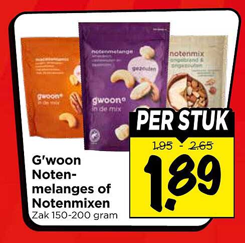 G’woon Notenmelanges of Notenmixen Zak 150-200 gram PER STUK