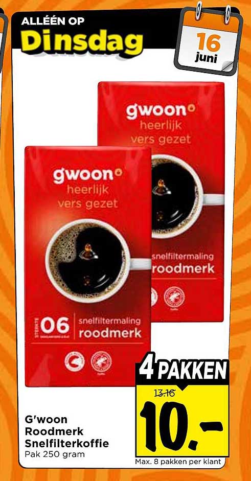 G'woon Roodmerk Snelfilterkoffie 4 pakken